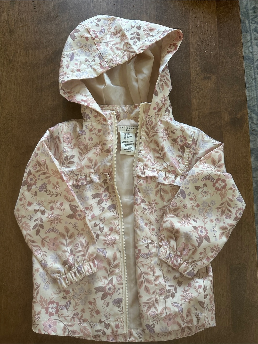 Max Studio Girls Floral Hooded Raincoat - Pink Cream